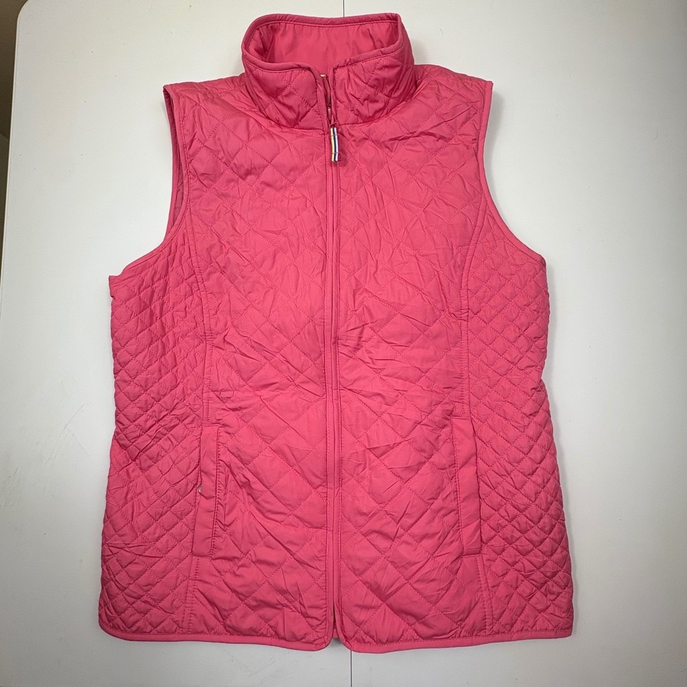Talbots Quilted Puffer Vest Pink Full Zip Stand‎ Collar Women's M NWT